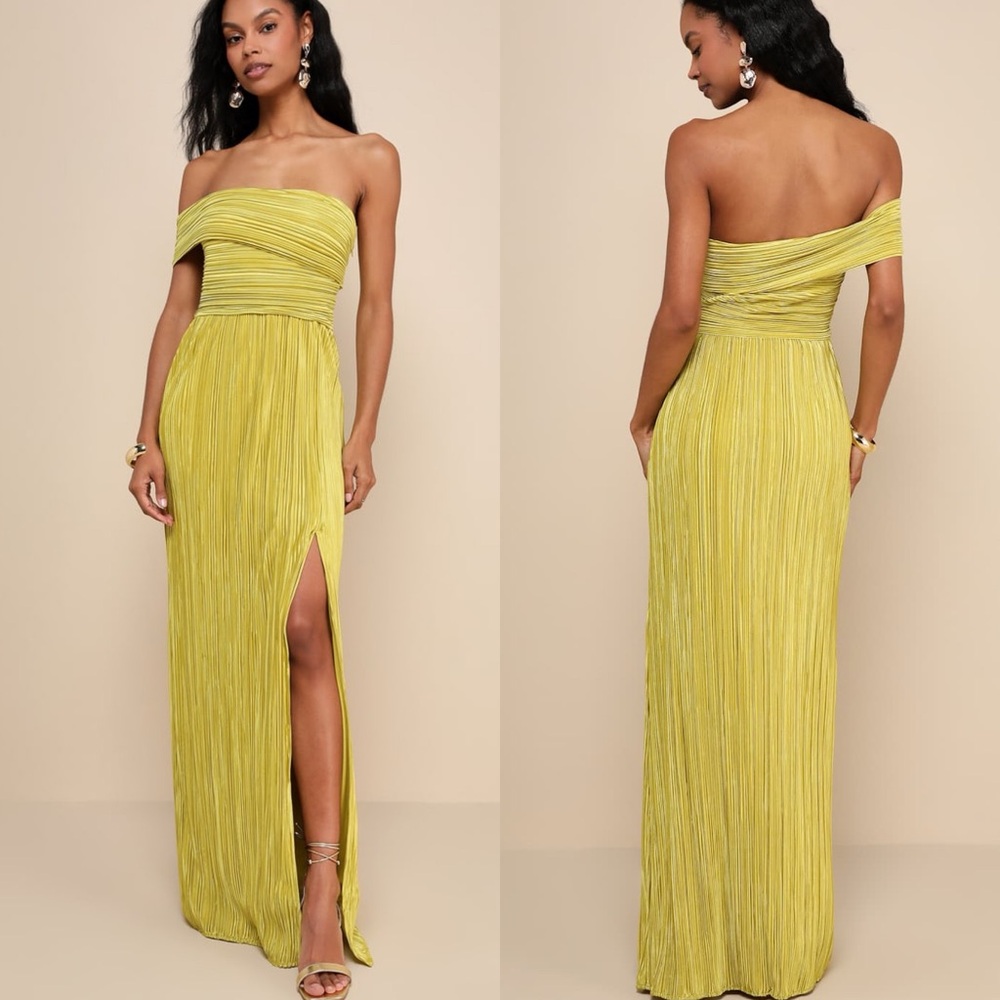 Lulus | Poised Performance Chartreuse Plisse One-Shoulder Maxi Dress